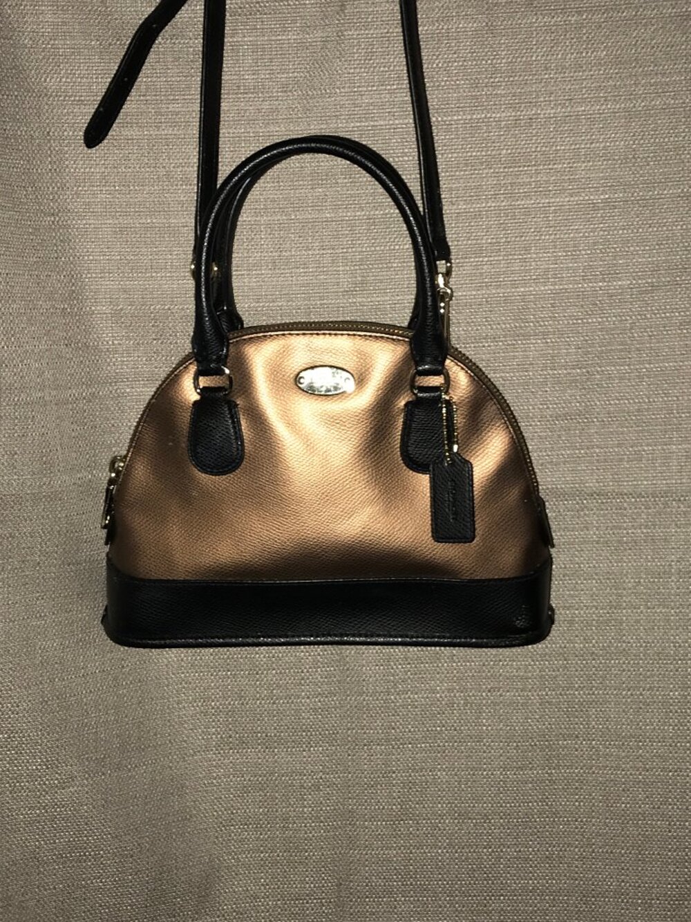 Coach Mini Cora Domed Satchel Crossbody 2-Tone Bronze Black